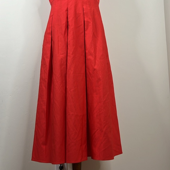 TARA JARMON Roquette V-NECK Full Skirt DRESS IN CORAL COLOR IN Rouge 40 - Picture 3 of 10